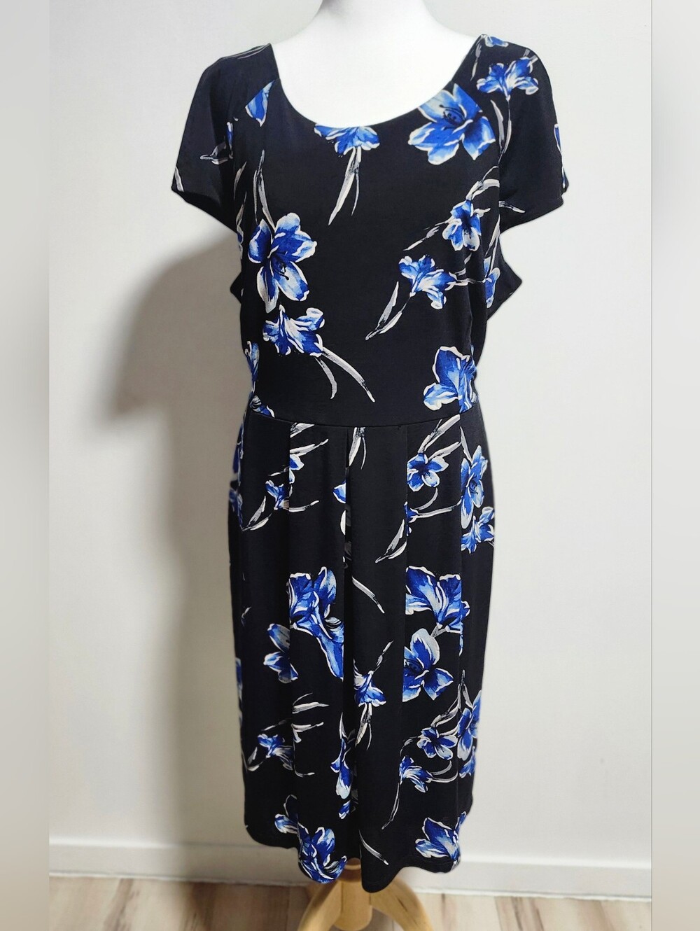 Ricki's Black Lined Midi Dress with Blue Floral Print